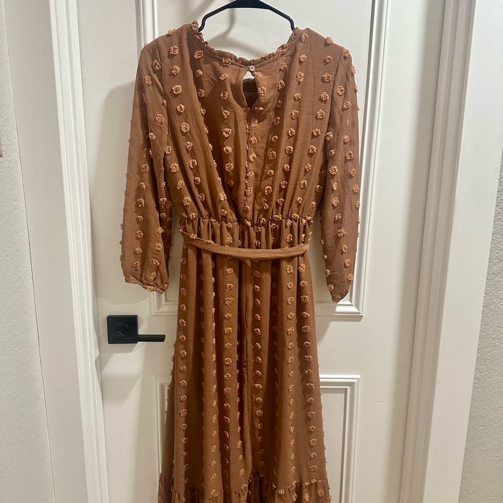bohme Brown Textured Pom-Pom Maxi Dress - Picture 2 of 3